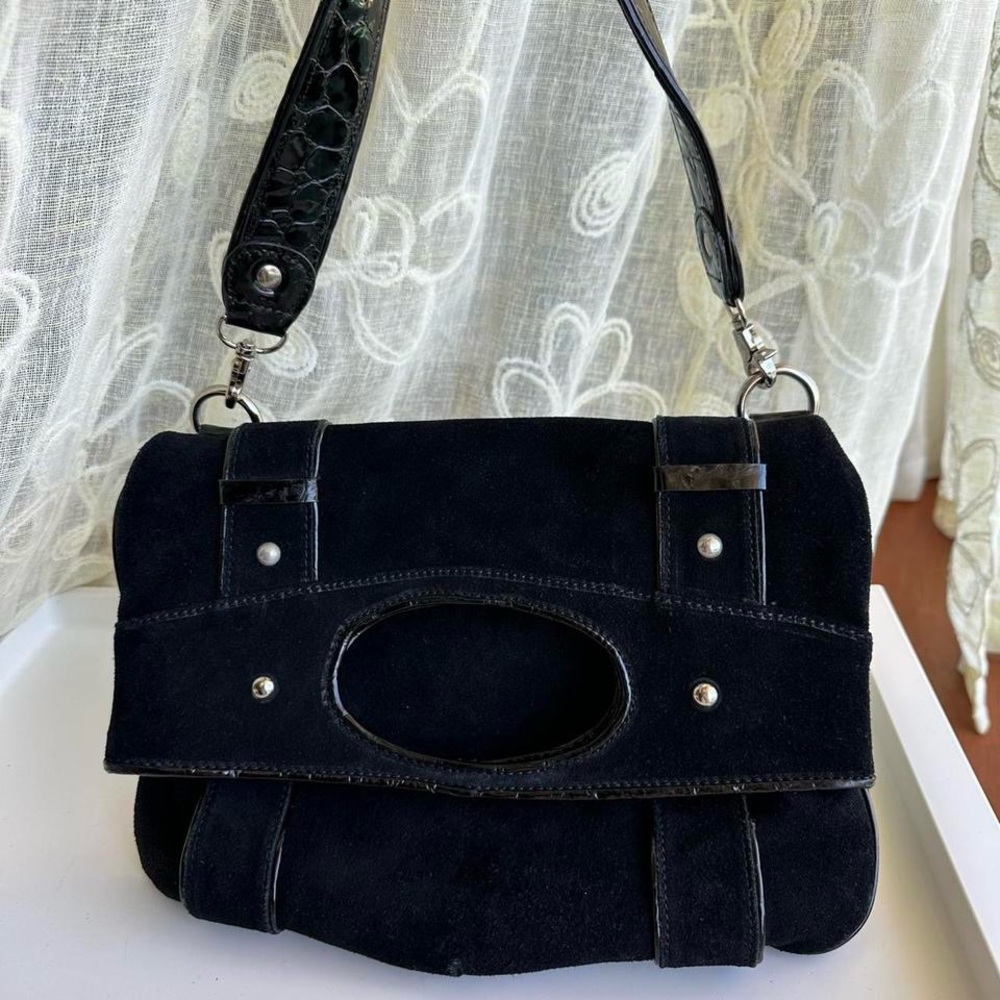 Donald J. Pliner Black Suede Shoulder Bag